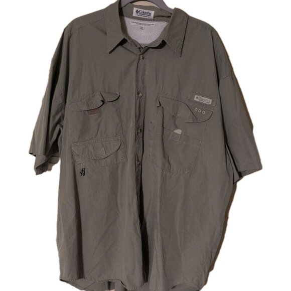 COLUMBIA Sportswear PFG Short Sleeve Gray Vented Fishing Shirt Size XXL - Picture 1 of 8